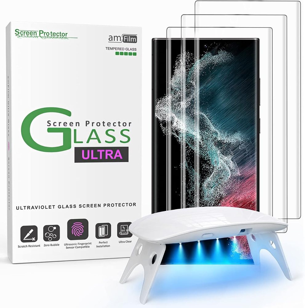 clear tempered glass screen protector for Galaxy S22 Ultra by amFilm