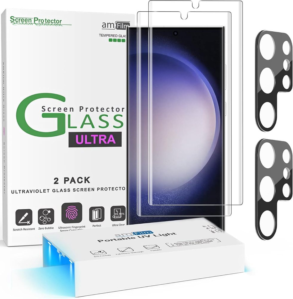 clear tempered glass screen protector for Galaxy S23 Ultra by amFilm