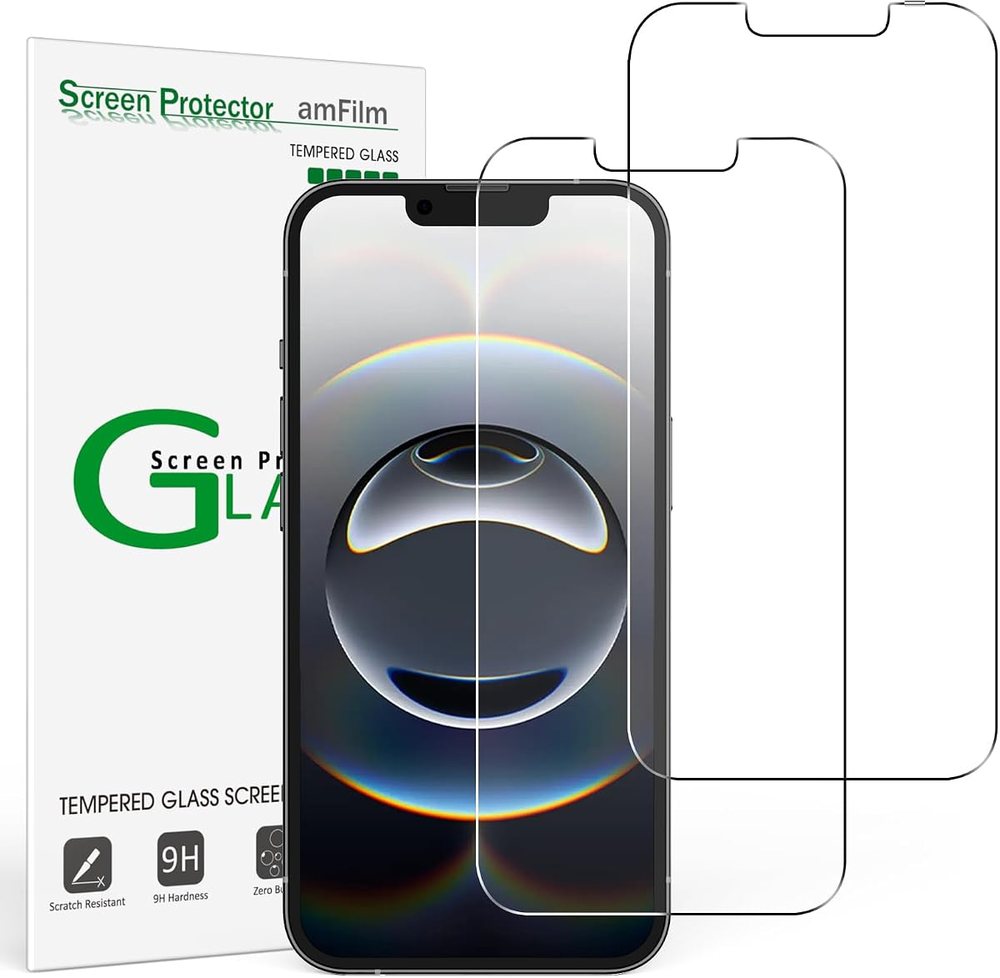 clear tempered glass screen protector for iPhone 14 by amFilm