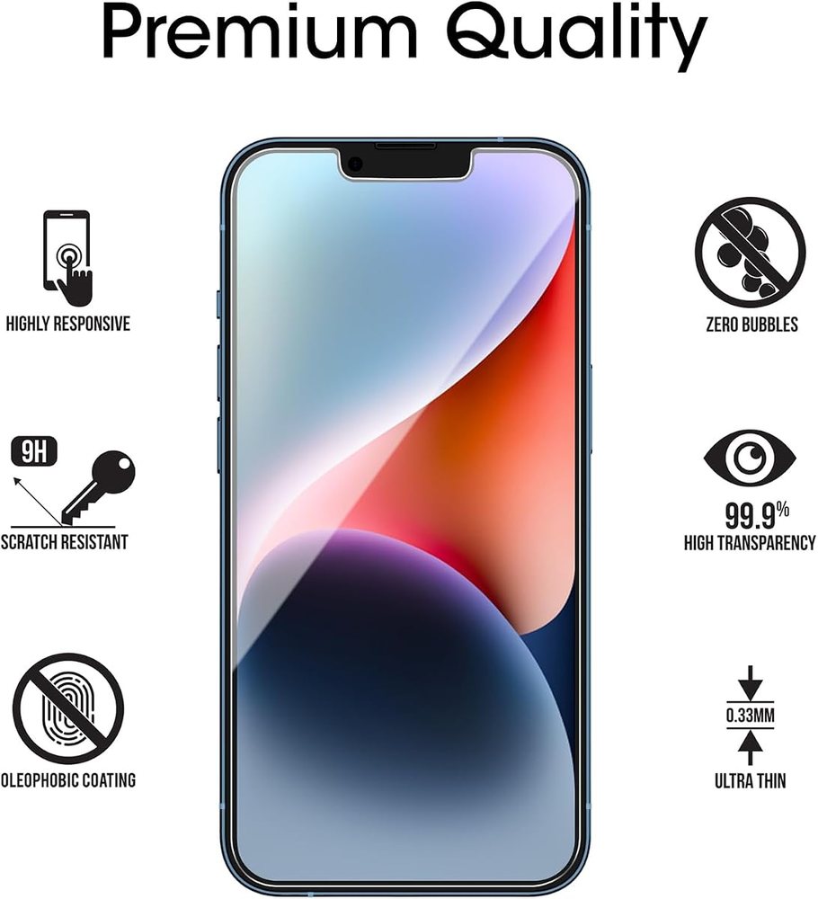 clear tempered glass screen protector for iPhone 14 by amFilm