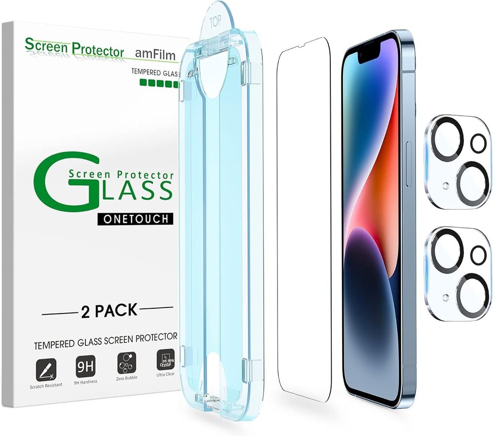 clear tempered glass screen protector for iPhone 14 by amFilm
