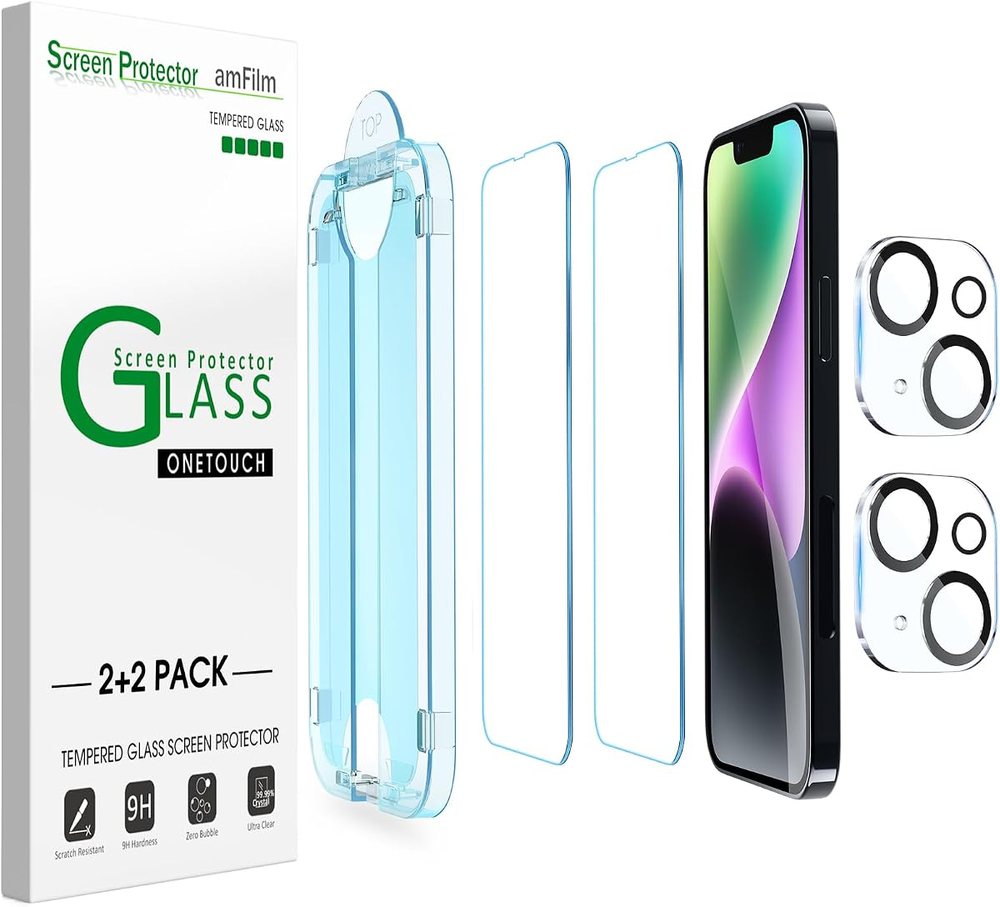 clear tempered glass screen protector for iPhone 14 Plus by amFilm