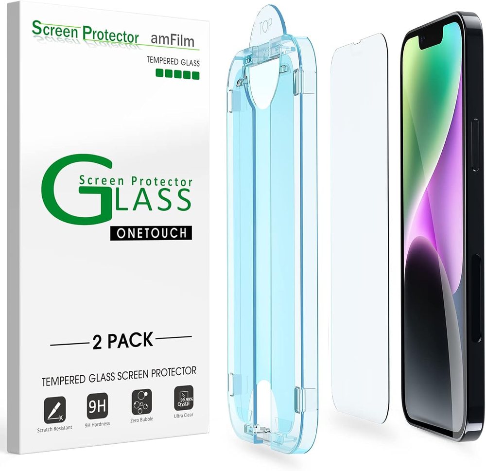 clear tempered glass screen protector for iPhone 14 Plus by amFilm
