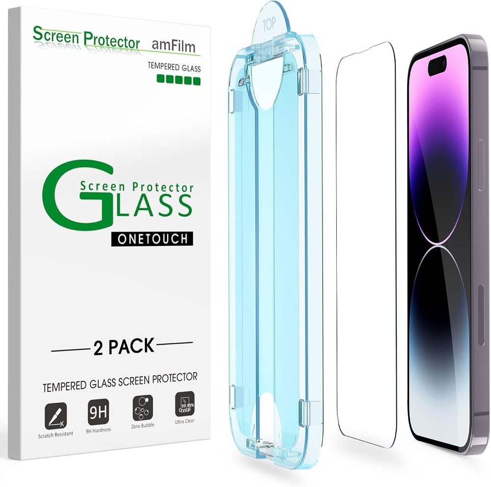 clear tempered glass screen protector for iPhone 14 Pro by amFilm