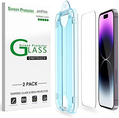 clear tempered glass screen protector for iPhone 14 Pro by amFilm
