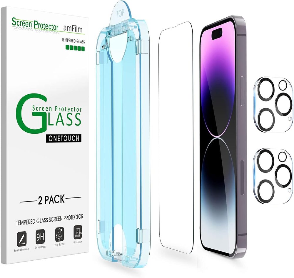 clear tempered glass screen protector for iPhone 14 Pro by amFilm