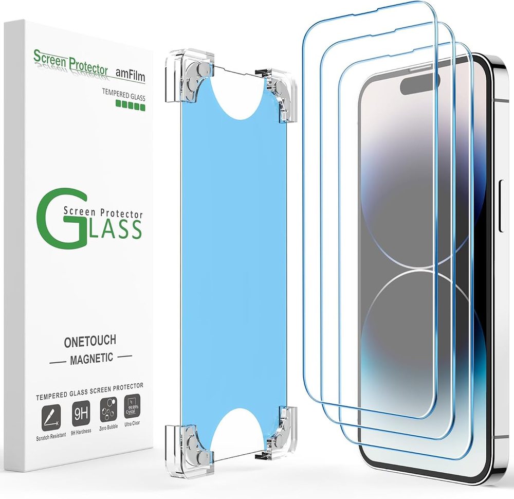 clear tempered glass screen protector for iPhone 14 Pro Max by amFilm