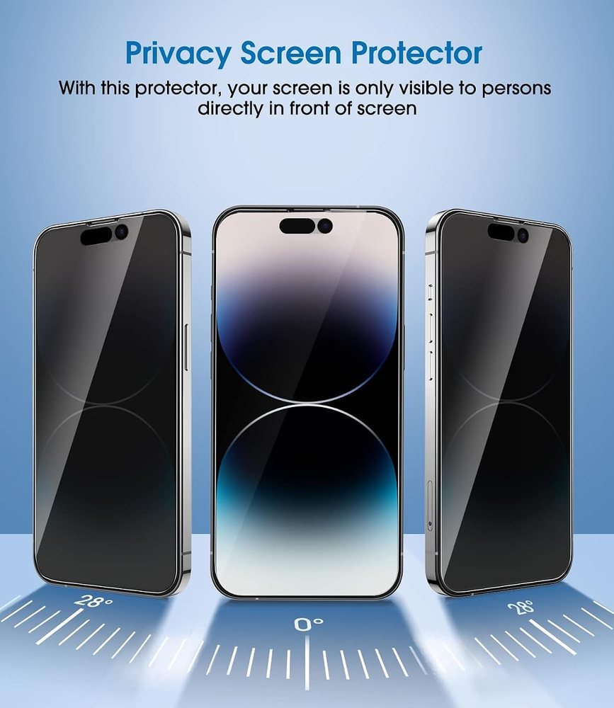 privacy tempered glass screen protector for iPhone 14 Pro Max by amFilm