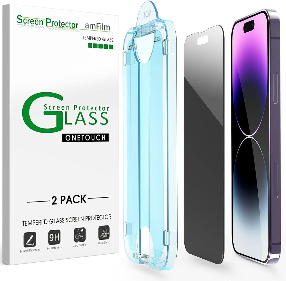 privacy tempered glass screen protector for iPhone 14 Pro by amFilm
