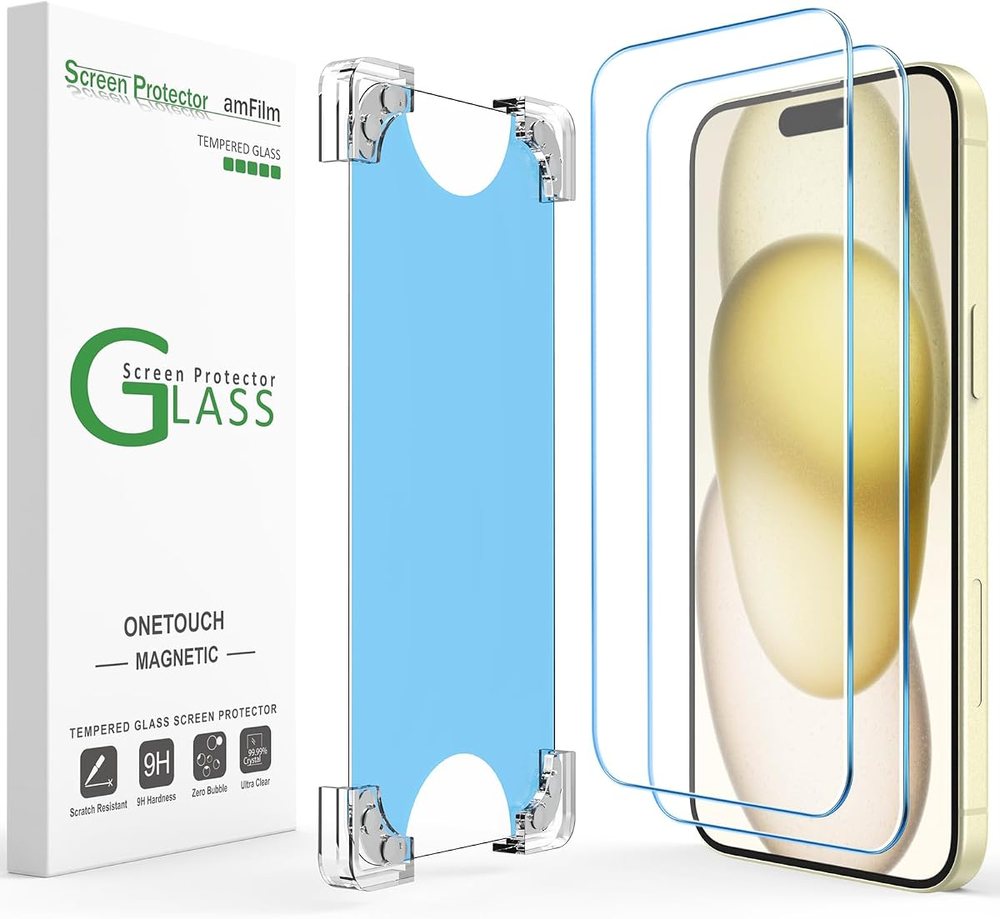 clear tempered glass screen protector for iPhone 15 by amFilm