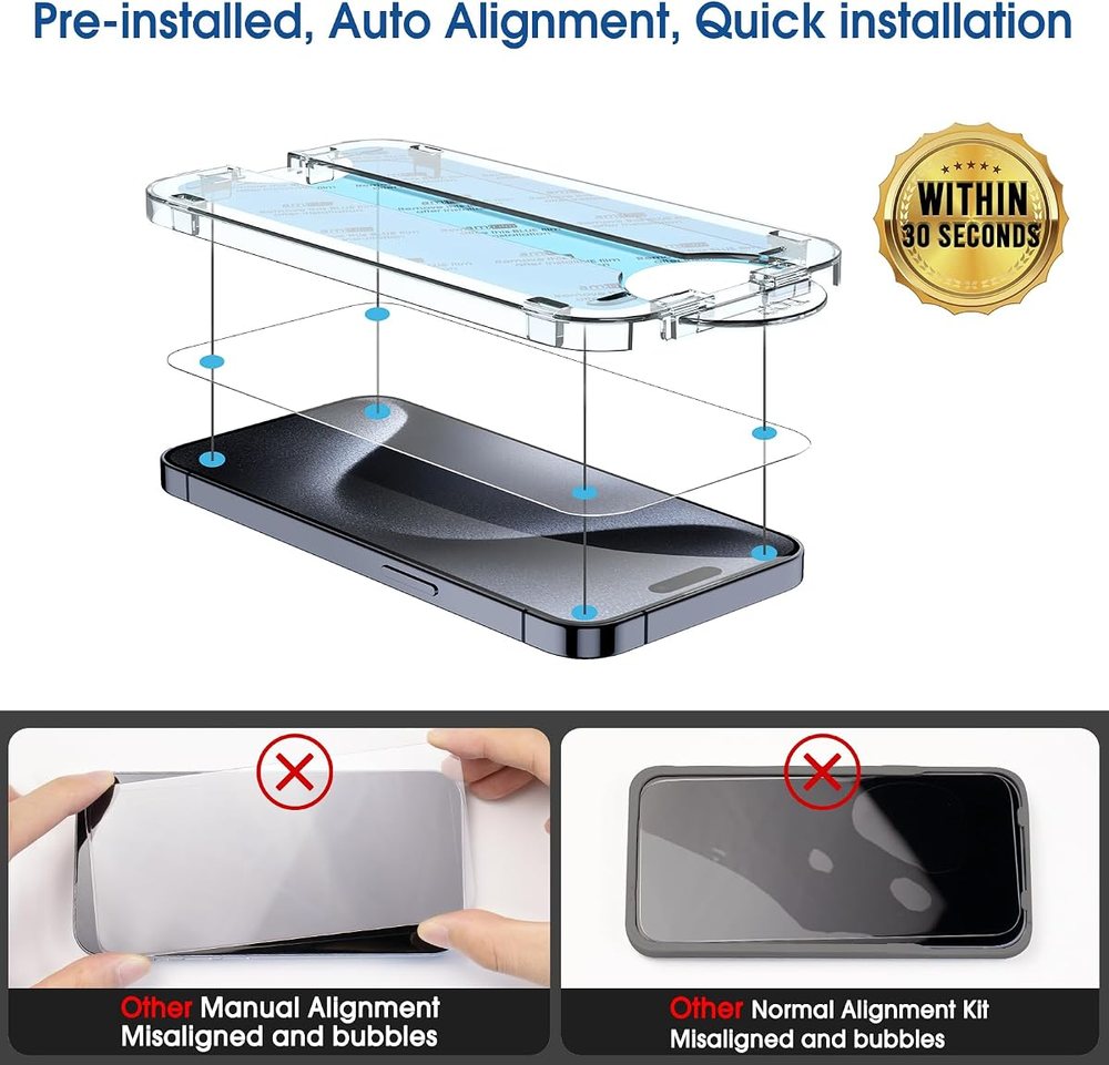 clear tempered glass screen protector for iPhone 15 by amFilm