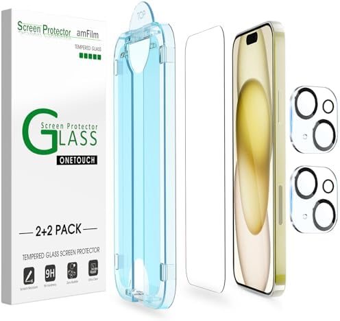 clear tempered glass screen protector for iPhone 15 by amFilm