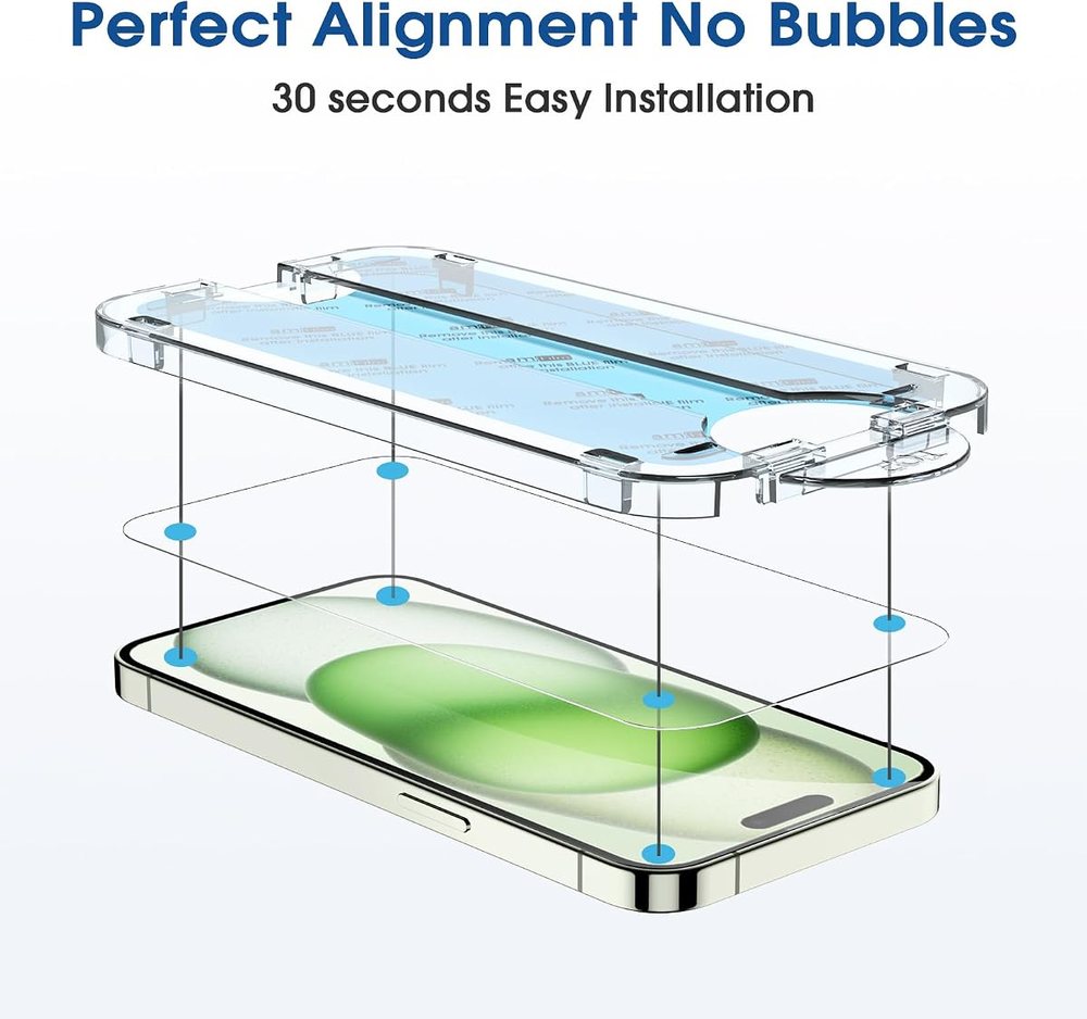 clear tempered glass screen protector for iPhone 15 Plus by amFilm