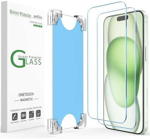 clear tempered glass screen protector for iPhone 15 Plus by amFilm