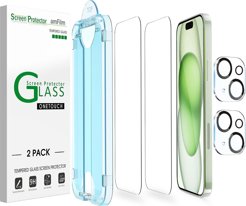 clear tempered glass screen protector for iPhone 15 Plus by amFilm