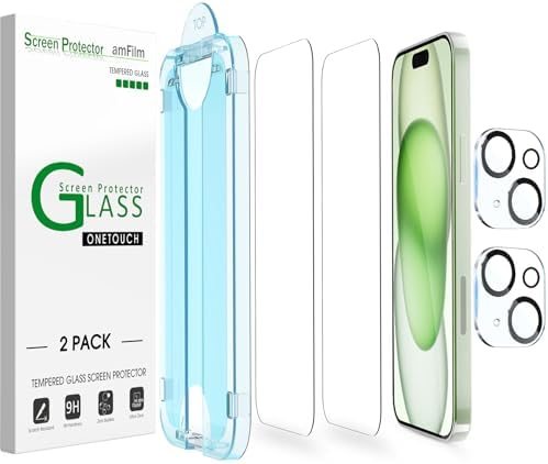 clear tempered glass screen protector for iPhone 15 Plus by amFilm