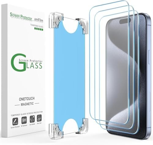 clear tempered glass screen protector for iPhone 15 Pro Max by amFilm