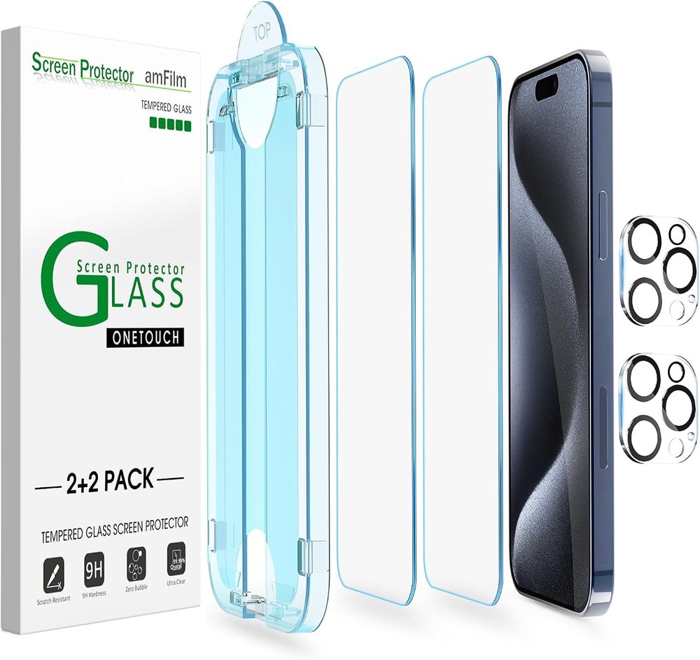 clear tempered glass screen protector for iPhone 15 Pro Max by amFilm