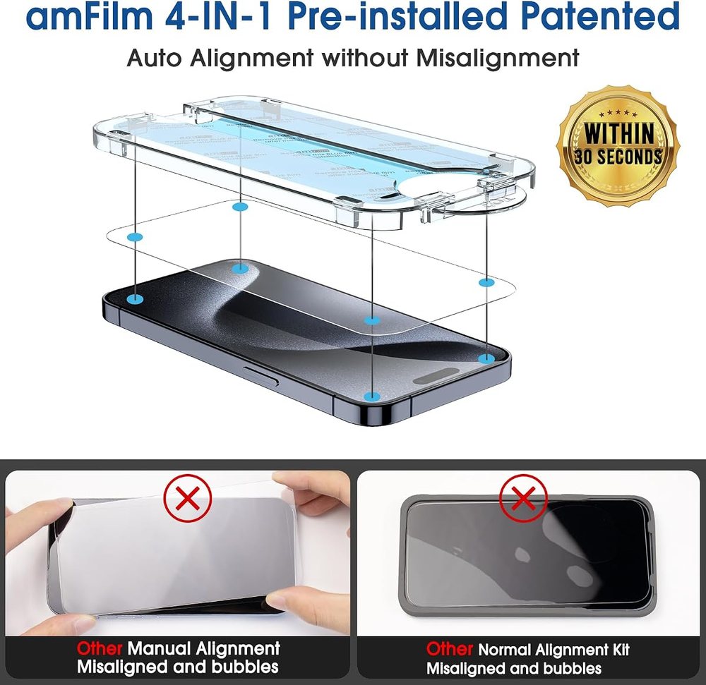 clear tempered glass screen protector for iPhone 15 Pro Max by amFilm