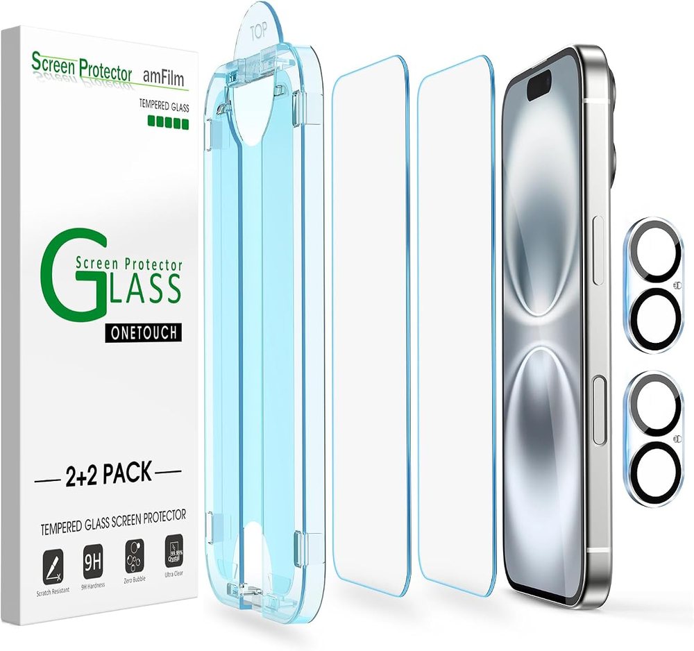 clear tempered glass screen protector for iPhone 16 by amFilm