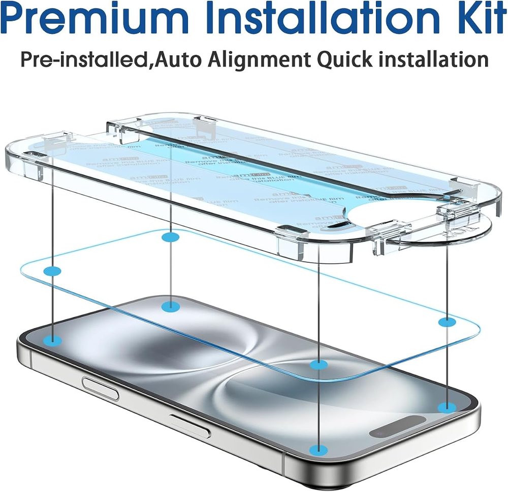 clear tempered glass screen protector for iPhone 16 by amFilm