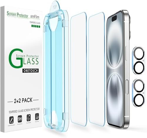 clear tempered glass screen protector for iPhone 16 by amFilm