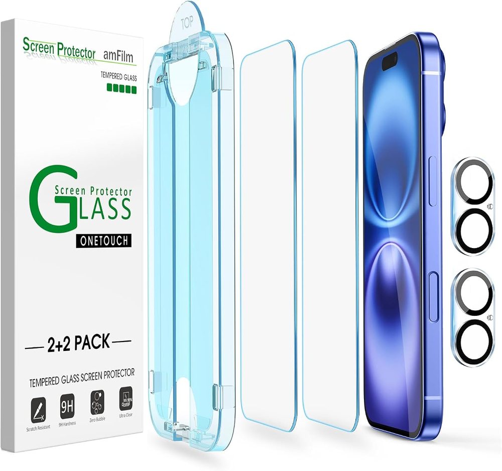 clear tempered glass screen protector for iPhone 16 Plus by amFilm