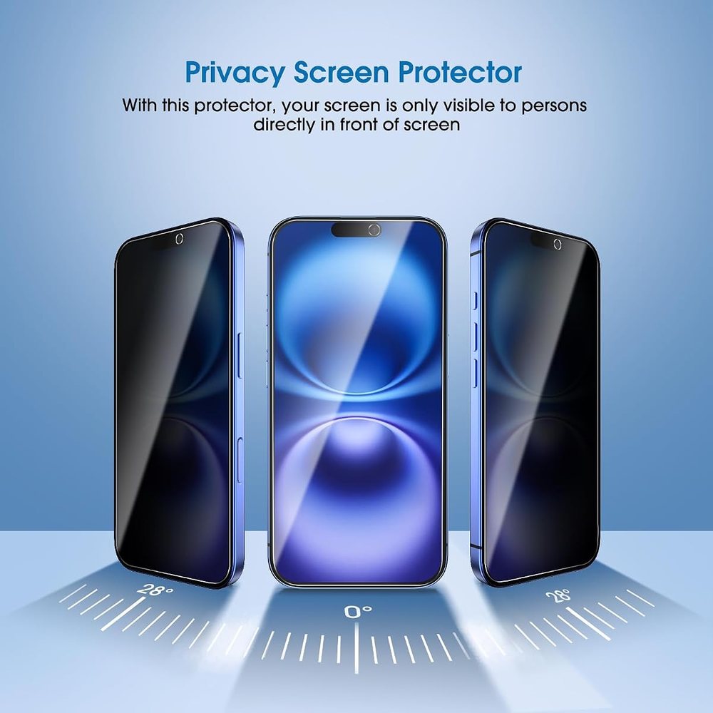 privacy tempered glass screen protector for iPhone 16 Plus by amFilm