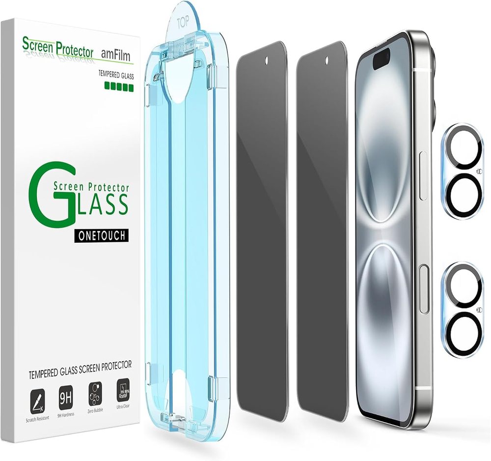 privacy tempered glass screen protector for iPhone 16 by amFilm