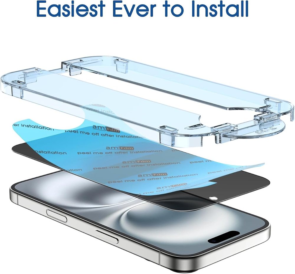 privacy tempered glass screen protector for iPhone 16 by amFilm