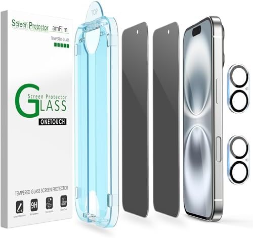 privacy tempered glass screen protector for iPhone 16 by amFilm