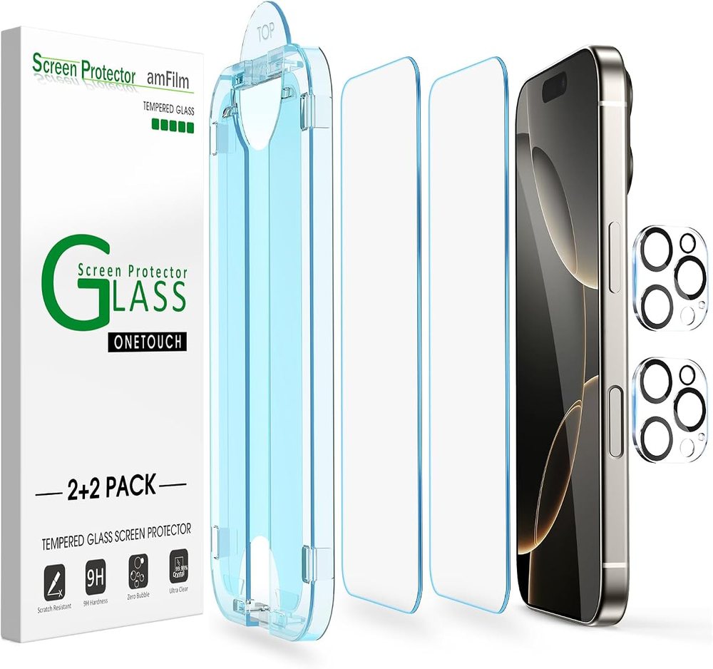 clear tempered glass screen protector for iPhone 16 Pro by amFilm