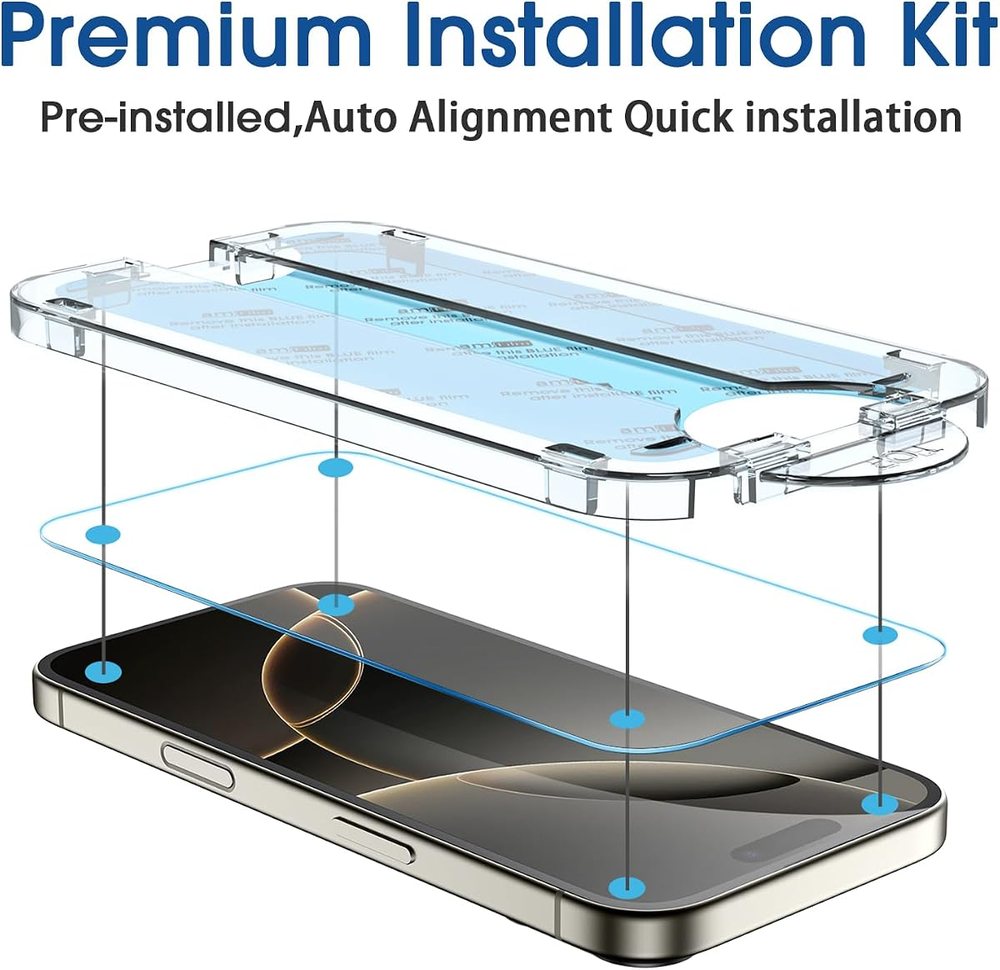 clear tempered glass screen protector for iPhone 16 Pro by amFilm