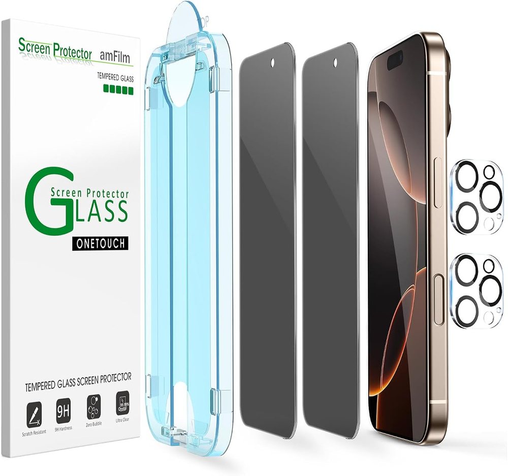 privacy tempered glass screen protector for iPhone 16 Pro Max by amFilm