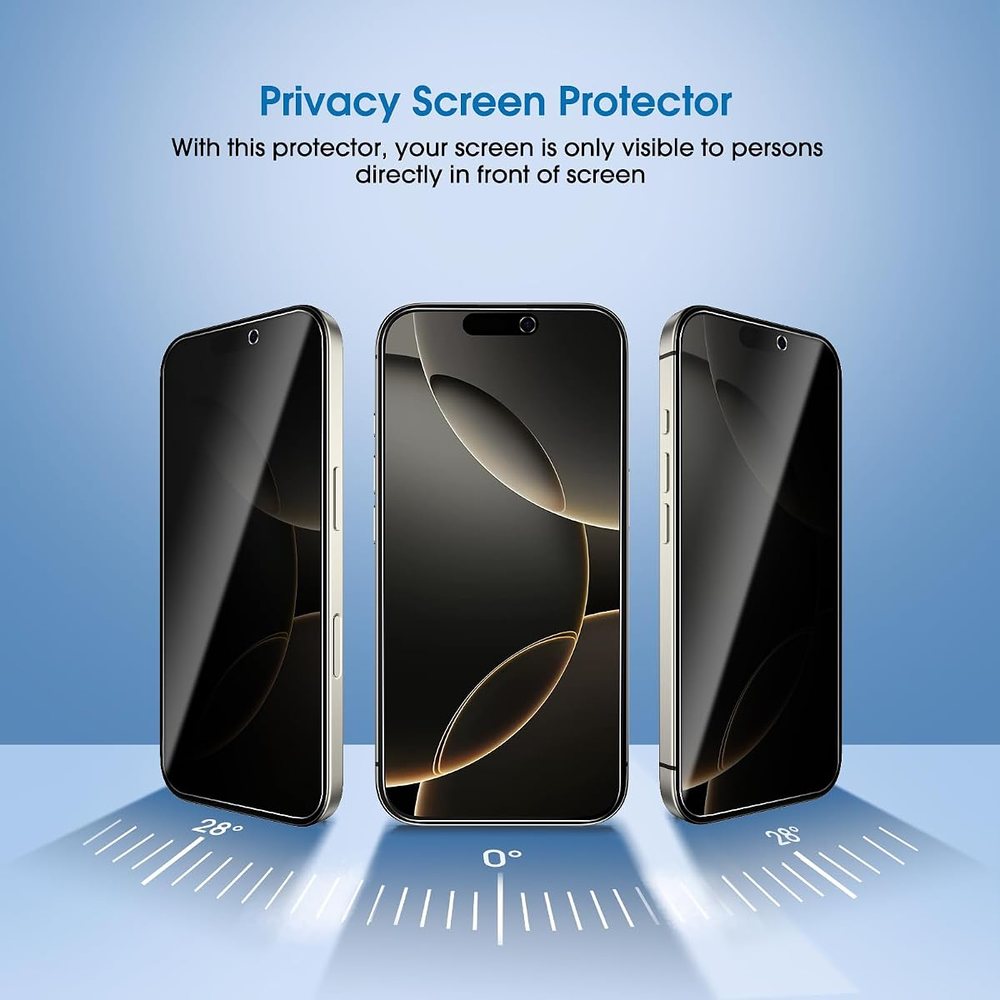 privacy tempered glass screen protector for iPhone 16 Pro by amFilm