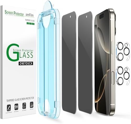 privacy tempered glass screen protector for iPhone 16 Pro by amFilm